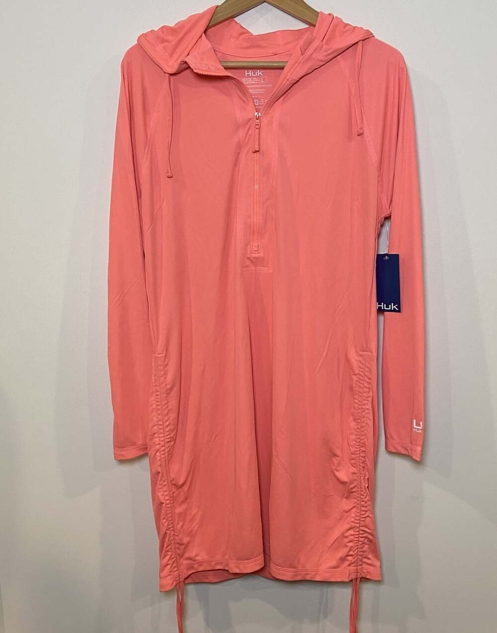 NWT Huk Pursuit Cover Up Dress UPF 50+ Coral Pink Size Large L New